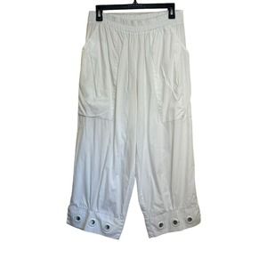 Luukaa White Elastic Waist Pull On Pants Lagenlook Grommet Ankle Design sz 10